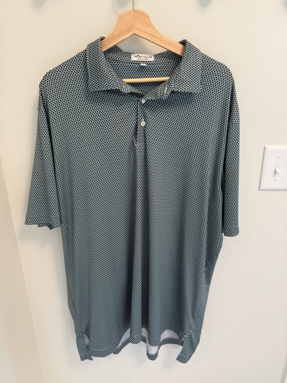 Peter Millar Mens XL Summer Comfort Polo Shirt Pickleball Paddle Print Green